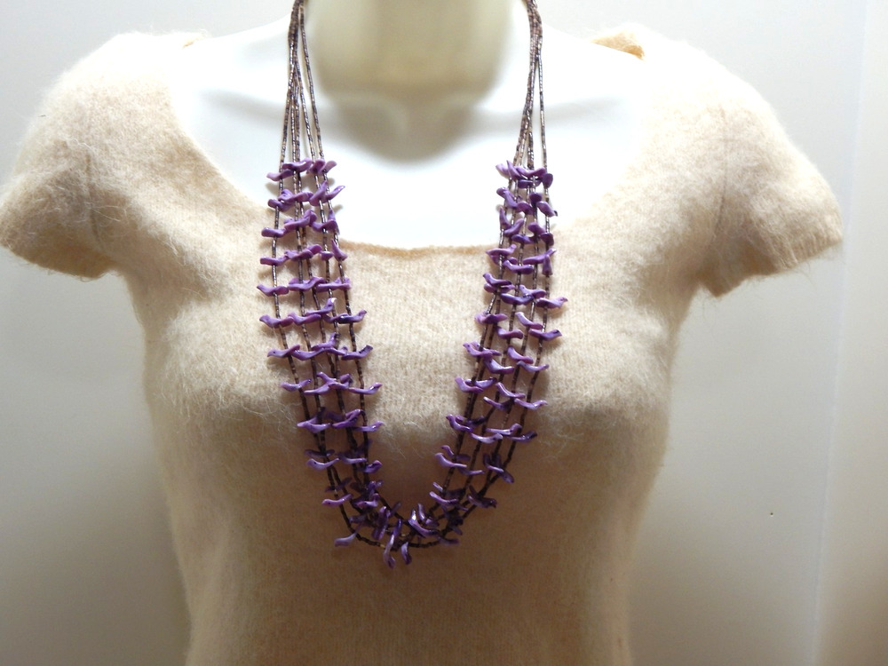 Vintage Zuni Fetish Heishi Lavender Bird Necklace 5 Strands 30"